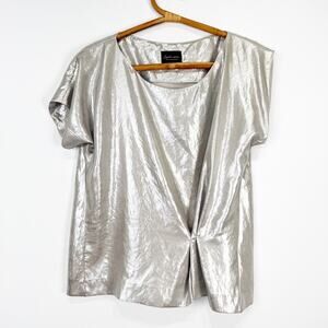 Stella Nova silver metallic asymmetrical blouse top shirt Size 40 M/L
